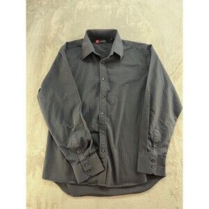 LEVELTEN Dress Shirt Mens XL Black Regular Fit Long Sleeve Button Business